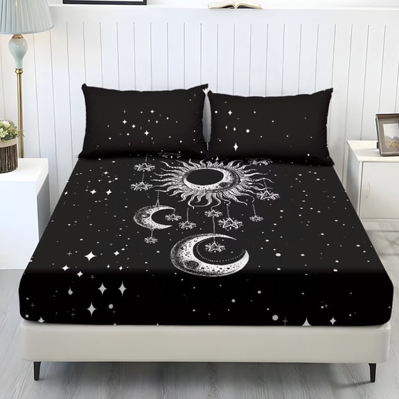 POLERO Sheets Set Twin Size Cozy 3 Pieces Bedding Fitted Sheet Breathable Elastic Fitted Bottom Bedsheet with 2 Pillowcases Wrinkle Free Easy to Install,Sun Moon Star