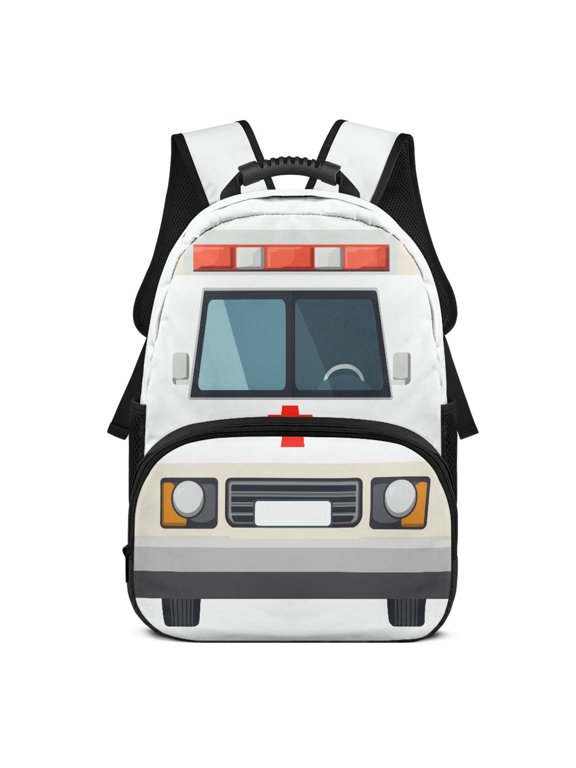 Side Mesh Pockets Ruckpack for Camping School, Polyester Durable Schoolbags, Ambulance Front Design