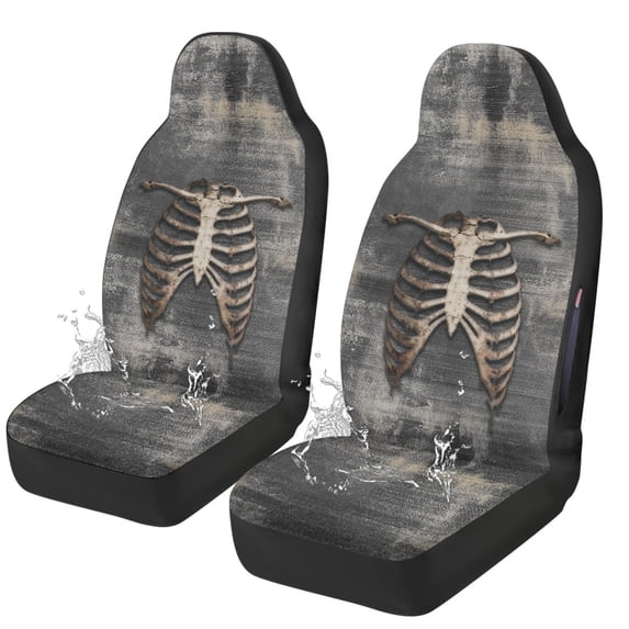 POLERO Skeleton Ribcage Automotive Seat Covers, Polyester Water Resistant Vehicle Cushion Protectors Set of 2, Universal Fit for Cars SUV