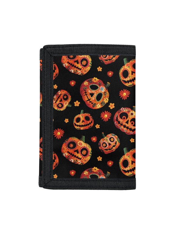 Skull Flower Trifold Card Wallet for Outdoor, Polyester Childrens Coin Purse with Lightweight Foldable Children's Wallet