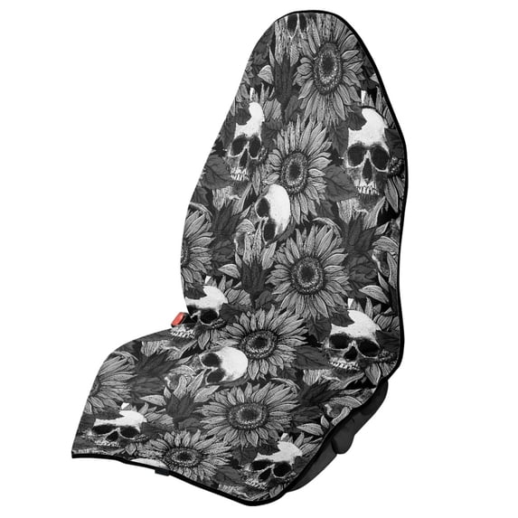 POLERO Skull Sunflower Car Seat Towel Cover, Terry Cloth Slip Resistant Protector for Suvs, Trucks, Vans and Daily Driving Use