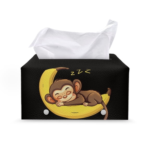POLERO Sleeping Monkey Banana Foldable Decorative Tissue Box Holder Organizer for Men, with Snap Button Tissue Box Cover for Household Car