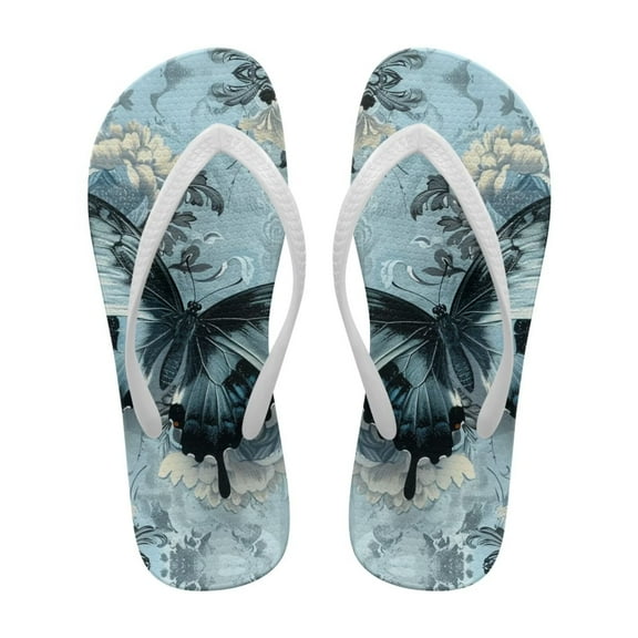 POLERO Slim Flip Flops for Women Cyan Butterfly Beach Thong Sandals Comfortable Women's Summer Sandals