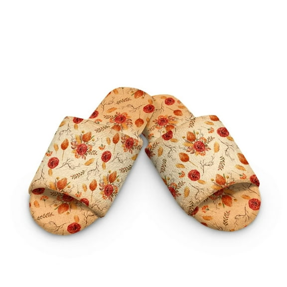 POLERO Slippers for Women Indoor Floral Orange Print House Slippers Open Toe Design Lightweight Sole Bedroom Shoes, Size 10.5-11.5
