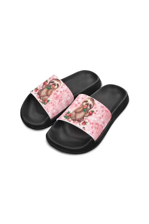 Sloth Strawberry Slip On Sandals Love Heart Little Girls Sandals Cartoon Love Heart Pillow Slippers, Pink