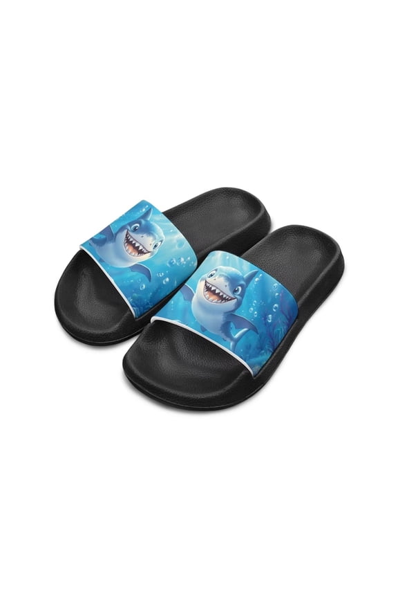 Smile Shark Slide Sandals Bubbles Drying Shower Slides Ocean Open Toe Design, Blue