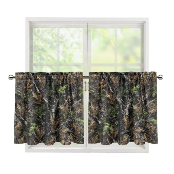 POLERO Smooth Short Window Valance Curtains for Apartment Kitchen, Camo Leaf Print 2 Panels Polyester Window Drapes with Wrinkle Resistant