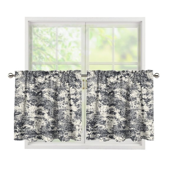 POLERO Smooth Touch Blackout Thermal Curtains for Cafe Living Room, Digital Camo Pattern 2 Panels Polyester Window Drapes with Privacy Protection