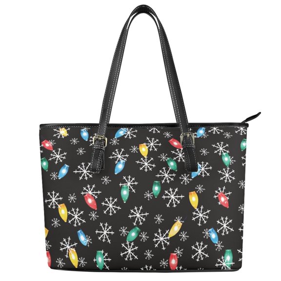 POLERO Snowflake Lights Pattern Saddle Handbag, PU Leather Tote Bag for School, Waterproof Casual Shoulder Totes Purse