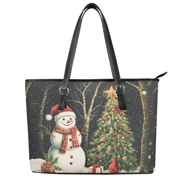 POLERO Snowman Large Capacity Lady's Saddle Bag, PU Leather Curved Leather Bag Waterproof Handbag for Shopping Work