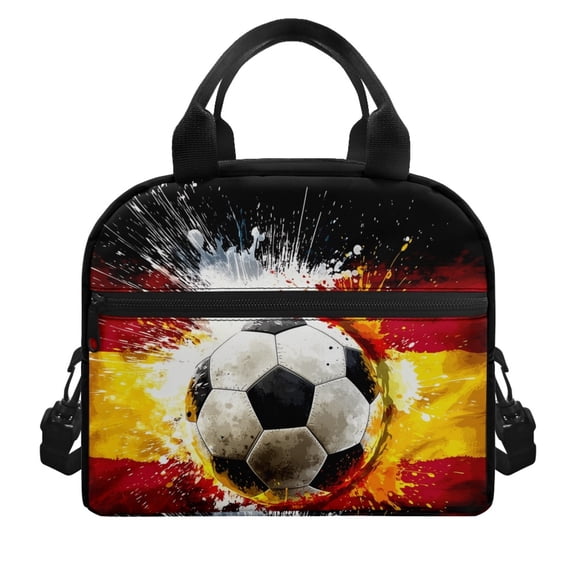 POLERO Soccer Splash Paint Pattern Washable Insulated Lunch Bag for Office School, Detachable Strap Easy To Clean Lunch Tote