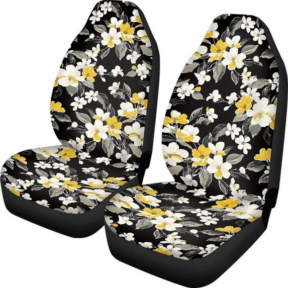 POLERO Soft Front Seat Cover for Most Cars, Breathable Comfort Automotive Front Seat Covers Polyester 2 Packs, Floral and Leaf Patterns