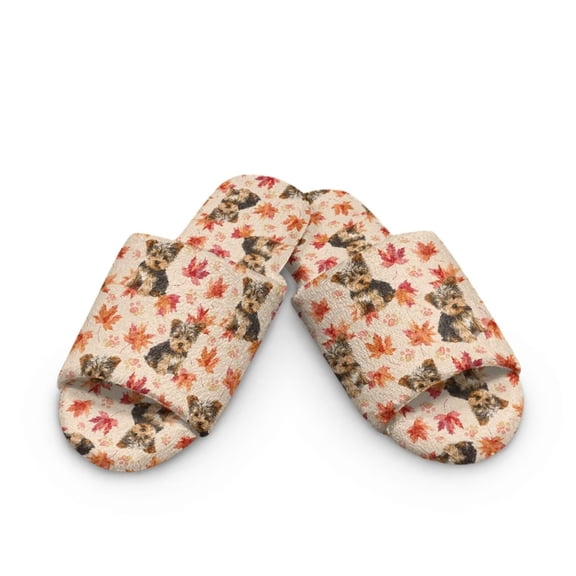 POLERO Soft Indoor Open Toe Cotton Slippers Non-slip Sole Lightweight Fall Yorkshire Terrier Print House Slippers Home Shoes, Size 6-7