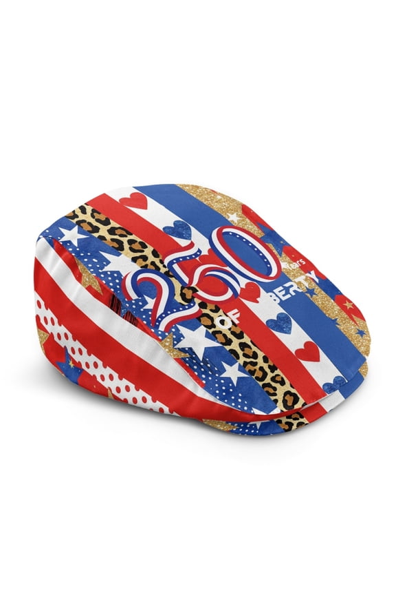 Soft Newsboy Cap for Outdoor Hunting, Patriotic Leopard Print Polyester Wrinkle-Resistant Forward Newsboy Cap Retro