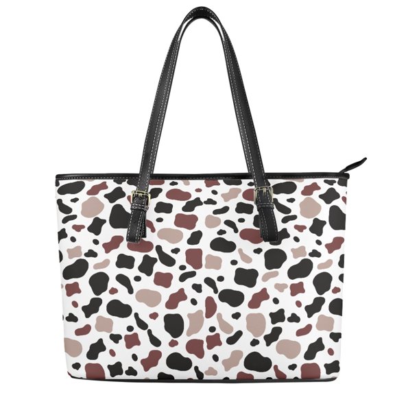 POLERO Soft-Toned Leopard Print Lightweight Saddle Handbag, Leather Tote Bag Waterproof Top Handle Totes for Travel Work