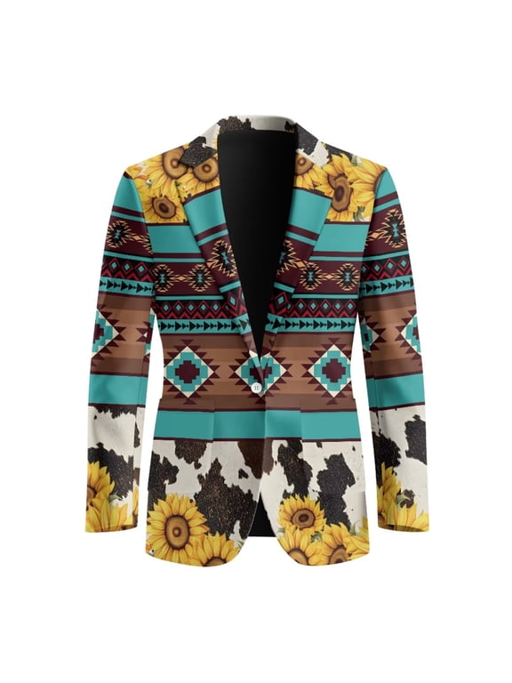 Southwestern Tuxedo Jackets for Men Indian Aztec Stripe Print Sports Coats One Button Dinner Wedding Party Dress Suit Blazers Jacket
