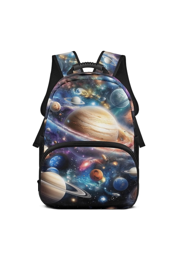 Space Galaxy Planets Waterproof Backpack, Polyester Material Lightweight Large Capacity School Backpack for Outdoor Back to School