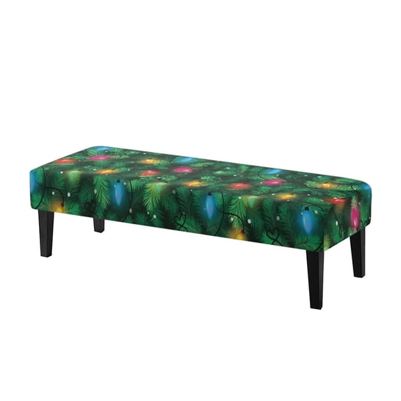 POLERO Sretch Bench Covers Slipcover Christmas Lights Print Dining Bench Cover with Elastic Band Home Decoration Washable Green Rectangle Piano Chair Cover for Dining Room, Living Room