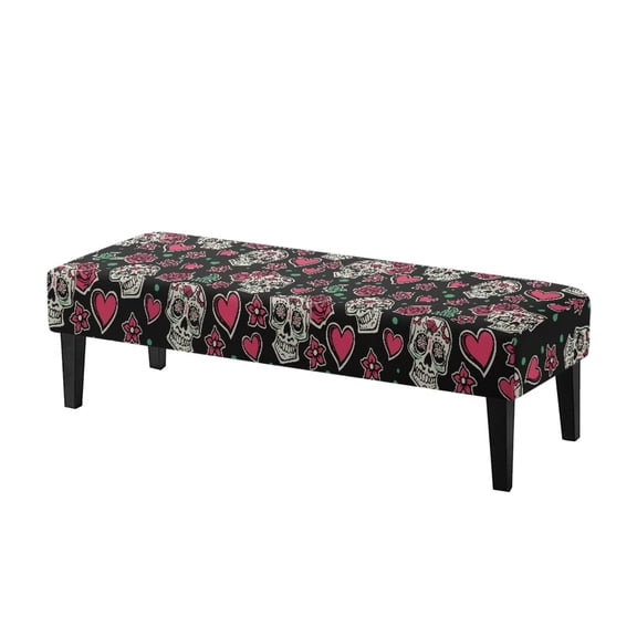 POLERO Sretch Bench Covers Slipcover Sugar Skull Rose Print Dining Bench Cover with Elastic Band Home Decoration Washable Rectangle Piano Chair Cover for Dining Room, Living Room, Garden