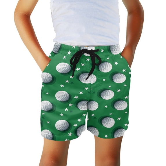 POLERO Star Golf Breathable Kids Swim Trunks for Beach Games Quick Dry, Elastic Waistband With Pockets Board Shorts Comfortable Children's Board Shorts