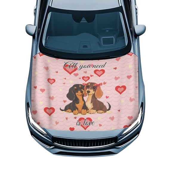POLERO Stretch Car Hood Cover Swimsuit Fabric, UV Resistant Protection Heart Dachshund Print Hood Covers for Van SUV Pickup