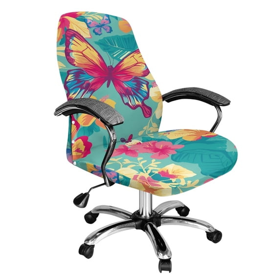 POLERO Stretch One Piece High Back Computer Office Chair Slipcover, Butterfly Floral Elastic Brushed Fabric Comfortable Chair Covers for Workspace Gaming