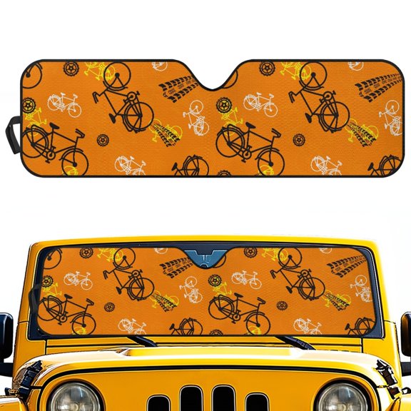 POLERO Stylish Off-Road Windshield Sun Shade with Bicycle Print - Blocks UV Rays Keeps Vehicle Cool for Daily Parking & Cycling Lovers