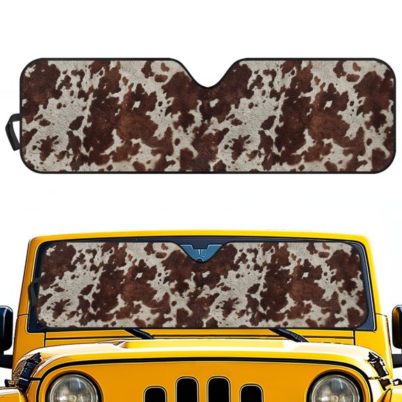 POLERO Stylish Off-Road Windshield Sun Shade with Cowhide Print - Blocks UV Rays Keeps Your Vehicle Cool For Outdoor Adventures