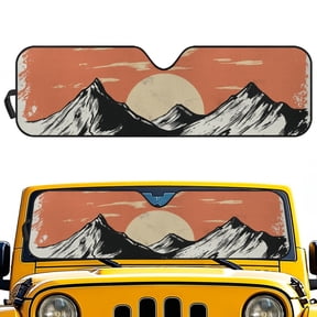 POLERO Stylish Off-Road Windshield Sun Shade with Retro Mountain Design - Blocks UV Heat For Outdoor Adventures