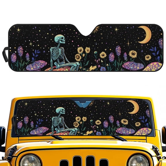 POLERO Stylish Off-Road Windshield Sun Shade with Skeleton Floral Design - Blocks UV Rays Keeps Vehicle Cool