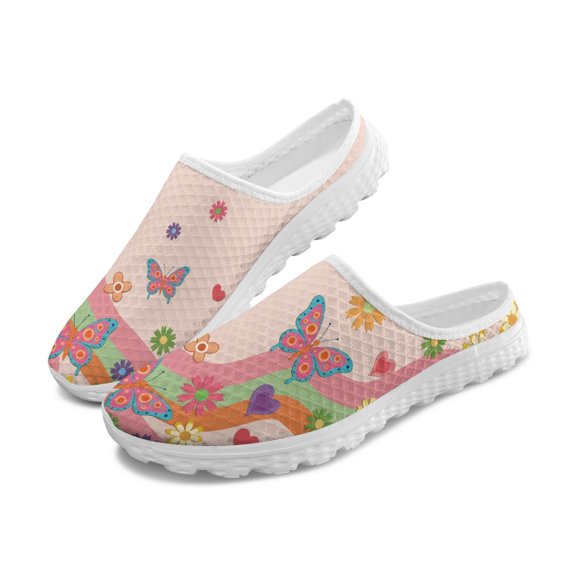 Chririnla Summer Butterfly Floral Mesh Slip On Clogs - Breathable Lightweight Comfortable Unisex Walking Shoes