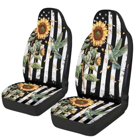 POLERO Sunflower Hummingbird Flag Pattern Automotive Seats Covers Accessory for Automobile, Elastic Universal Car Seat Covers Easy to Install Polyester Universal Seat Protector Covers