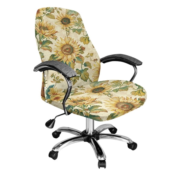 POLERO Sunflower Pattern Anti Aging All-in-One Office Computer Chair Covers, Elastic Bottom Brushed Elastic Fabric Computer Office Chair Cover for Home
