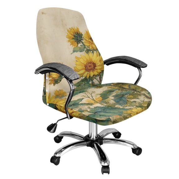 POLERO Sunflower Pattern Office Swivel Chair Cover, Removable Office Chair Cover Anti Slip All-in-One High Back Chair Slipcover for Home