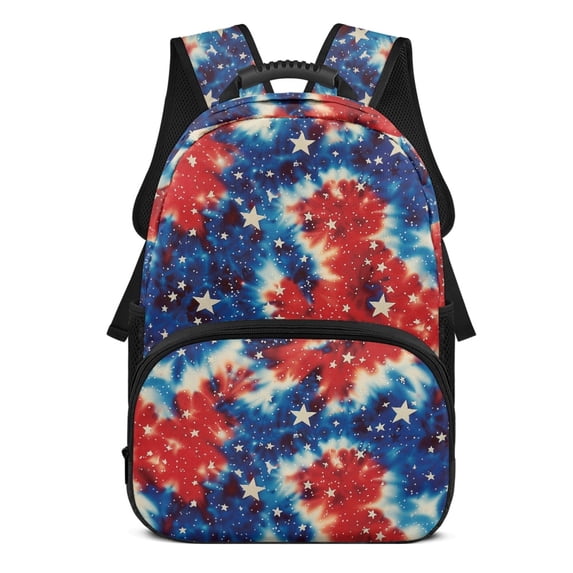 POLERO Tie-Dye American Flag Star Pattern 17 Inch Casual Daypack for Boys, Polyester Material Lightweight Side Pockets School Backpack for Travel