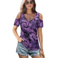 thumbnail image 1 of POLERO Tie-dye Swirl Print Women's Cold Shoulder T Shirt V Neck Short Sleeve Loose Slim Fit 2026 Summer Tee Tops Sexy Casual Fashion Purple S, 1 of 8