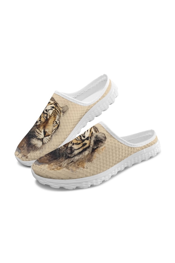 Chririnla Tiger Pattern Mesh Slip On Clogs Anti Odor Mesh, EVA No Lace Breathable Mesh Slip On Mules for Lady