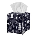 thumbnail image 1 of POLERO Tissue Box Cover, Modern PU Leather Square Tissue Box Holder Halloween Decorative, Ideal for Bathrooms/Office/Car/Nightstand/Dining Table, 5.1"X5.1"X5.5", Halloween Castles, 1 of 7