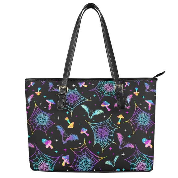 POLERO Tote Bag Dark Spider web Casual Handbag for Travel, PU Leather Lightweight Waterproof Saddle Handbag