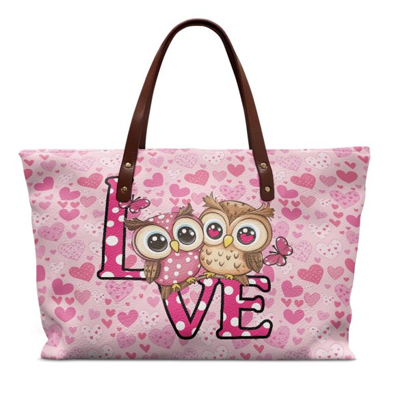 POLERO Tote Bag for Daily Use Shopping, Lightweight Large Capacity Top Handle Handbags, Owl Heart