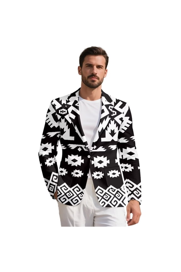 Tribal Aztec Suit Blazer for Men's Retro Indian Jackets Regular Fit Casual One Button Open Front Sports Coats Lightweight Blazer for Wedding Work Party