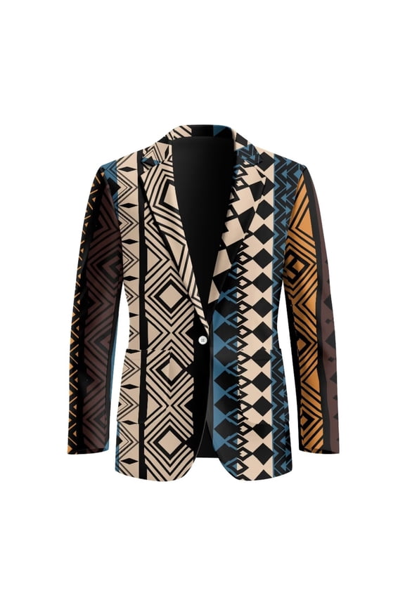 Tribal Style Men's Lightweight Sport Coat Casual African Aztec Print Blazer One Button Wedding Business Suit Jacket Regular Fit