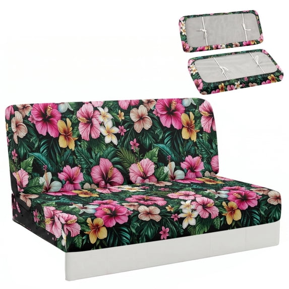 POLERO Tropical Floral RV Jackknife Sofa Cover, 2 Piece Stretch Furniture Protector for Motorhome Travel Trailer Camper, Washable and Dust Stain Proof for Trips