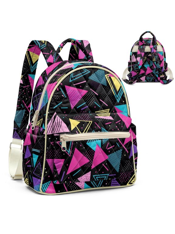 Tropical Geometric Print Backpack Purse for College Everyday Carry, Lightweight Mini Daypack Casual Adjustable Straps Mini Backpack for Women