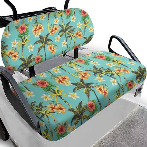 POLERO Tropical Palm Tree Flower Golf Cart Seat Cover Breathable Mesh Bench Seat Cover Universal Fit for Club Car Golf Cart Decorations All Seasons No Stapler Required