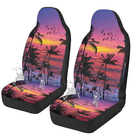 POLERO Tropical Sunset Palm Print Car Seat Covers Polyester Waterproof Easy to Install Car Seat Protectors for Automobile
