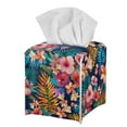 thumbnail image 1 of POLERO Tropical Tissue Box Cover, Hibiscus Palm Leaves Square Tissue Box Holder with Bottom Belt - Waterproof PU Leather Decorative Organizer for Tabletop, Bathroom, Car, Office, 1 of 7
