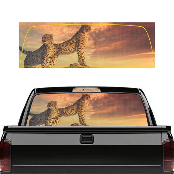 POLERO Two Cheetahs Sunset Rear Window Decal 66.9 x 22.4 Inch, Waterproof Weather Resistant Vinyl Sticker for Most Pickup Trucks