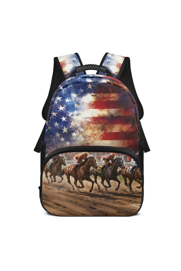 US Flag Race Multi-Purpose School Bag, Polyester Breathable Padded Straps Travel Ruckpack for Outdoor Activities Daily Use