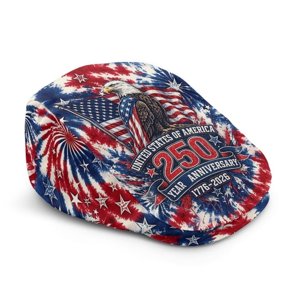 POLERO USA 250th Anniversary Eagle Pattern Light Flat Beret Hat, All-Match Lightweight Polyester Flat Cap for Golf Summer Walking